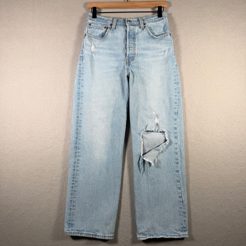 Levis Ribcage Straight Distressed Jeans Light Wash Blue W28 L27 14868
